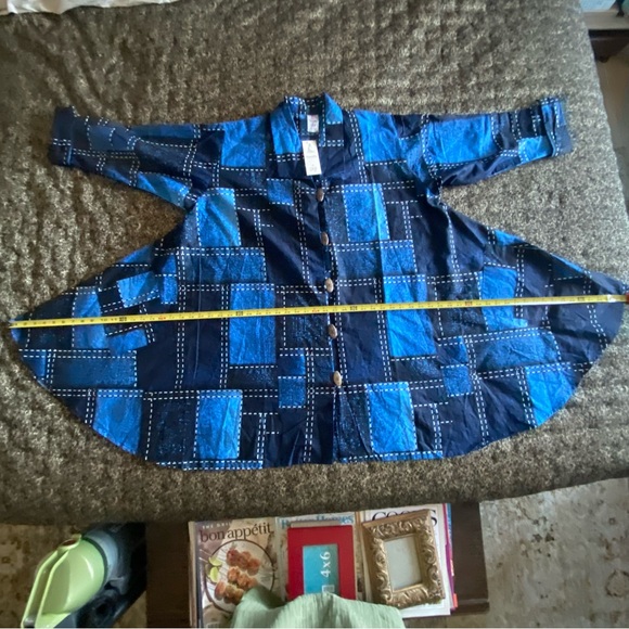 Casual Blue Long Sleeve Dress with Mandarin Collar - Picture 4 of 10